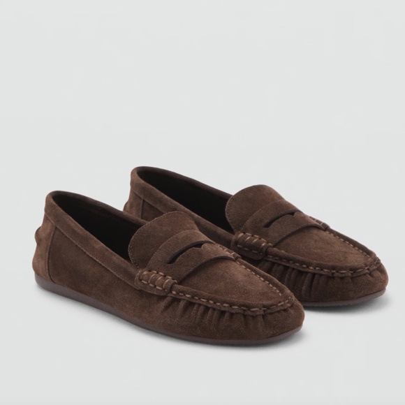 Mango NWT Suede Penny Loafers Brown Ref. 17084429 - Picture 1 of 8